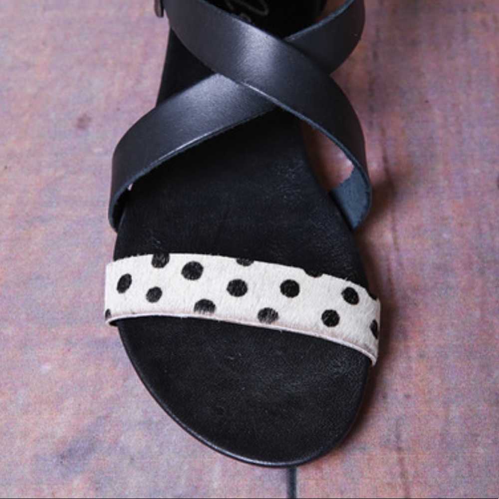 Genuine Leather/Cow Hair Black Gladiator Sandals - Picture 5 of 5
